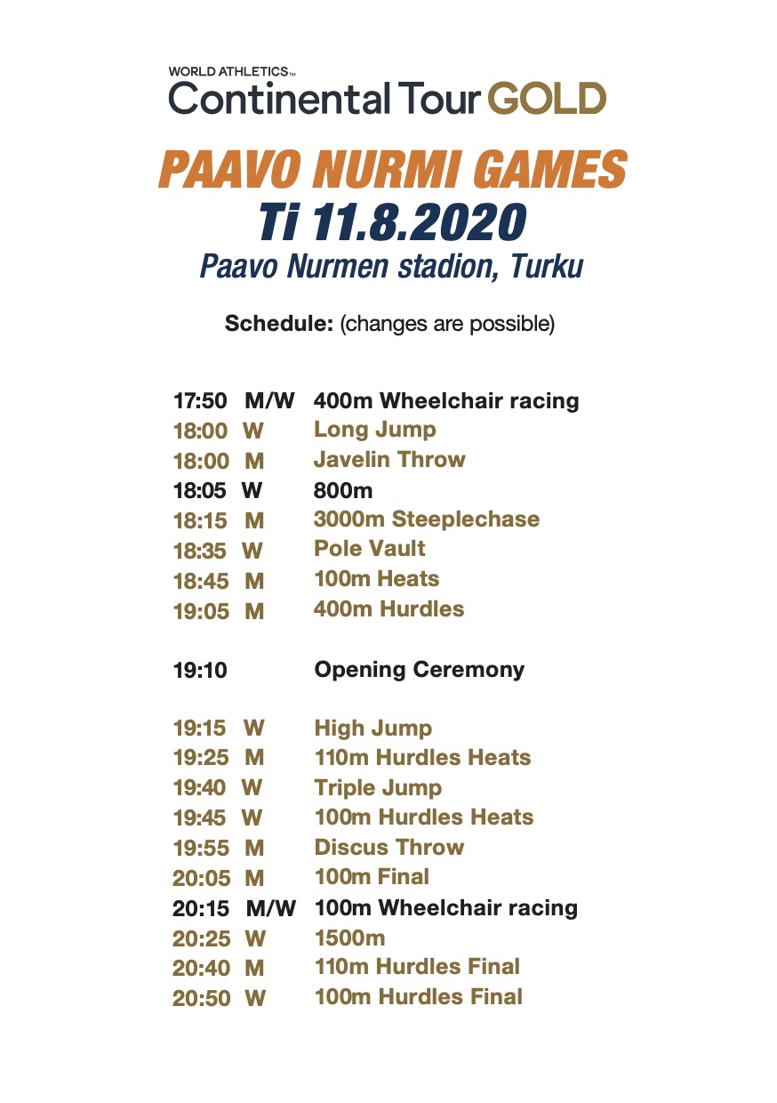 Schedule and Participants | Paavo Nurmi Games 2020